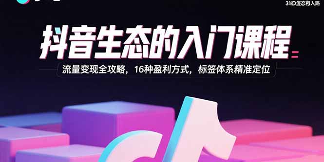 抖音生态的入门课程：流量变现全攻略，16种盈利方式，标签体系精准定位-迈巴赫之家
